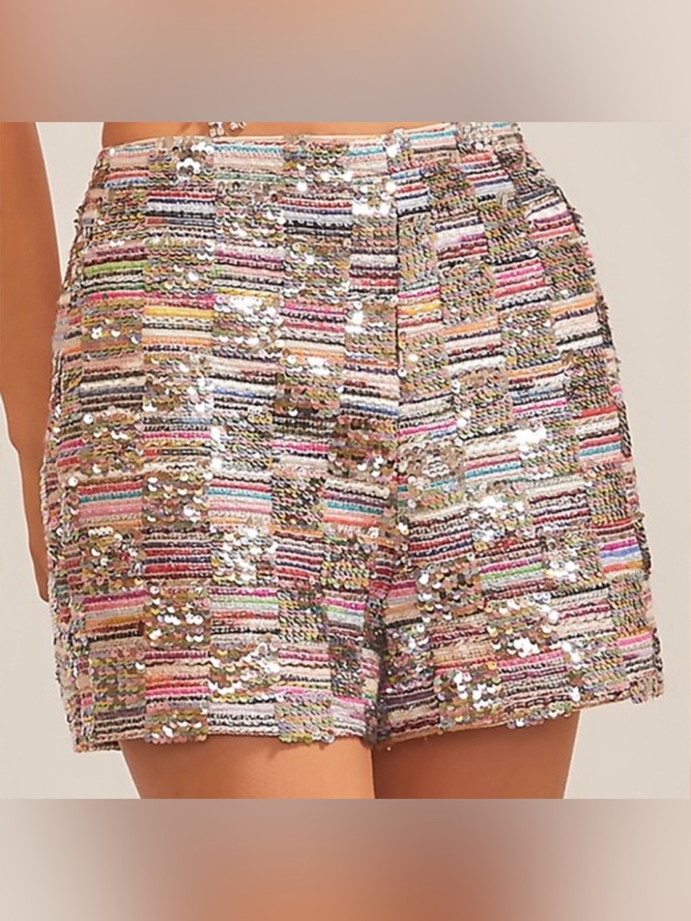 NWT Unique Rainbow Sequin And Tweed Hi Rise Shorts from Main Strip size small